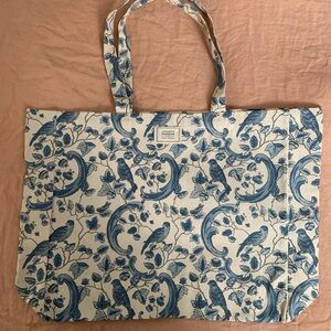 Sezane Antoinette Poisson Canvas Tote In Blue Bird Print